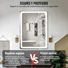 espejo rectangular LED de Baño 70 x 50cm Color Brillo Ajustable Espejo de Maquillaje con Luces  3 Colores Cambiables Espejo de Pared Regulable con Botones Táctiles Inteligentes - Tipo de Enchufe A USA (110-127V) - Ver 4