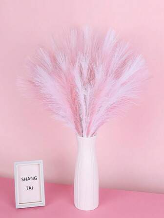 12株人造粉色蒲苇草，家居装饰，情人节彩色蒲苇草，适用于房间装饰、插花、婚礼中心装饰和婴儿派对装饰，家居婚礼客厅墙面派对装饰，情人节装饰（白色、深粉色、浅粉色）