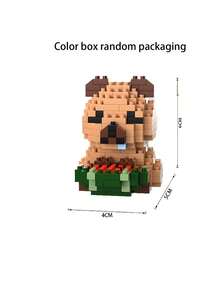 1件装DIY微型积木装饰套装 - 创意组装家居装饰，可爱巴哥犬迷你积木雕塑，适用于桌面、办公室、书架、客厅、汽车装饰，礼品创意，可爱桌面收藏艺术品，减压工艺品和展示配件，情人节、斋月装饰，房间装饰，礼物（随机包装）
