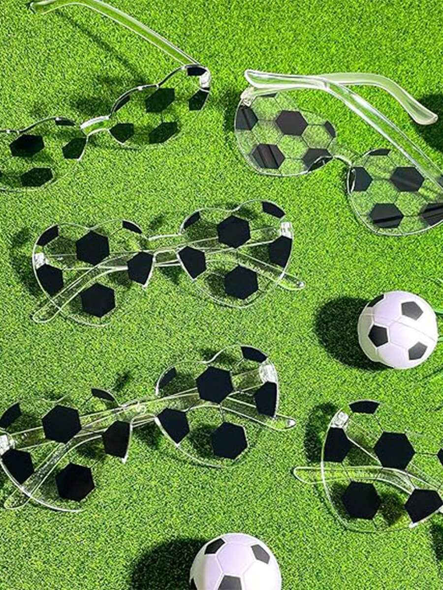 5pcs Football Heart-Shaped Frameless Glasses, Football Themed Party Favor Glasses, Suitable For Sports Themed Parties, Anniversaries, Bachelor Parties, Birthday Gifts, Carnivals, Fun Events Or Party Favors, Pool Parties And Beach Parties.