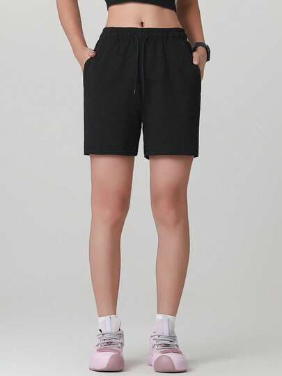 Women's Solid Color Sports Shorts - Comfortable, Fitted, Breathable, Soft, Stretchy Fabric, Ideal For Running, Yoga, Fitness And Outdoor Leisure Black Summer