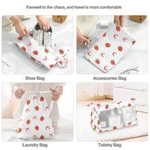 8pcs Travel Packing Cubes Set,Travel Portable Clothes Storage Bags, Compression Storage Shoe Bag, Clothing Underwear Bag, Luggage Packing Organizers,Pack Your Luggage With Ease ,Travel Essential Accessories - 草莓蝴蝶結 - 查看 5