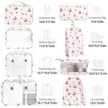8pcs Travel Packing Cubes Set,Travel Portable Clothes Storage Bags, Compression Storage Shoe Bag, Clothing Underwear Bag, Luggage Packing Organizers,Pack Your Luggage With Ease ,Travel Essential Accessories - 紅/櫻桃 - 查看 2