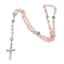 1PCS Pink Crystal Cross Rosary Necklace Transparent Colorful Crystal Necklace Jewelry - Pink Crystal Rosary Necklace - View 13