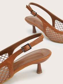 Tacones de aguja minimalistas con malla transpirable y hebilla para oficina - Marrón - Ver 4