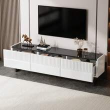 Low TV Unit With Three Drawers. Classic Black And White Design. 170 X 35 X 47 Cm (Length X Width X Height). - White - View 4