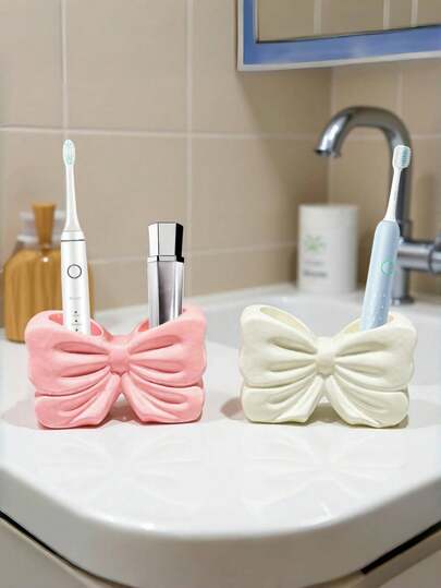 1pc Bowknot Electric Toothbrush Holder, Bathroom Vanity Toothbrush & Toothpaste Organizer Rack, Storage Stand, Home Decor