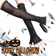Mrotrida Women's Punk Fingerless Glove Cosplay Ripped Gloves For Halloween Costume Party 1Pair,FFBlackssspiderWeb - FBlacksspiderWeb - View 6