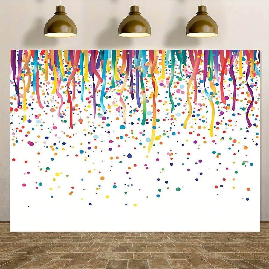 1 Colorful Building Block Birthday Party Background Dynamic Polyester Banner, With Balloon Gift Box And Snowflake Design, Suitable For Family Room Or Wall Decoration, Very Suitable For Photo Props, A Variety Of Birthday Backgrounds To Choose From. - Multicolor - View 1