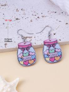 1 Pair 2D Flat Bottle Heart LOVE Design Acrylic Pendant Earrings, Elegant Minimalist Style Jewelry Earrings For Women, Suitable For Daily And Holiday Wear - Multicolor - View 5