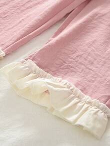 bearleader 2pcs/Set Girls' Summer Lace Bow Sleeveless Top And Pink Sweet Long Pants Casual Outfit - Pink - View 9