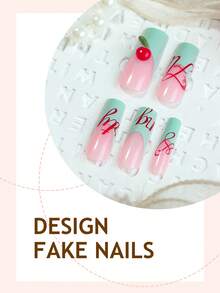 Y2K Apple Acrylic Nails 24Pcs French Long Square Press On Nails, DIY Art Apple Accessories Decorative Fake Nails Set 3D, For Nail Salons Girls And Women Nail Supplies Daily Wear, Holiday Parties And Gifts - Multicolor - View 3