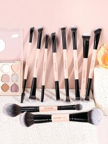 MAANGE 7/10支装柔软触感双头专业化妆刷套装，包含高光刷、散粉刷、腮红刷、面部刷、遮瑕刷、轮廓刷、鼻影刷、眼影刷、细节刷、粉底刷，多功能便携式化妆刷 - 杏色 - 查看 4