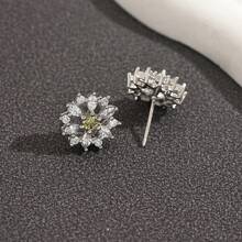 Pendientes de diseño de nicho de dopamina de la vida, pendientes de flores geométricas, pendientes de girasol con incrustaciones de diamantes completos y gemas multicolores - Rubí plateado - Ver 6