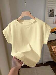 2026 SUMMER TopComfortcana Women's Casual Coffee Brown Round Neck Short Sleeve T-Shirt, SummerLoose And Comfortableshirt - 黃色 - 查看 1