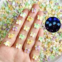 100Pcs Mixed Styles Spring Summer Nail Art Charms Colorful Gardenia Nail Accessories For Floral Nails Decor Cream Resin Nail Supplies Luminous Design Nail Gems For Women DIY Manicure, Orange - 橘子 - 查看 1