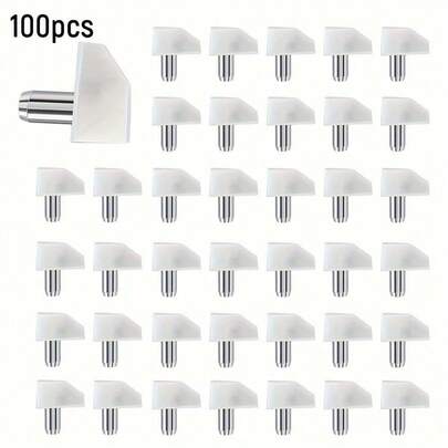 100个白色5毫米塑料橱柜层板支撑钉 - 透明，适用于家具和书架