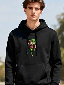Sudadera de patrón simple para hombres - Sudadera con capucha - Patrón abstracto de personaje de anime JO - (129) - Negro - Ver 1