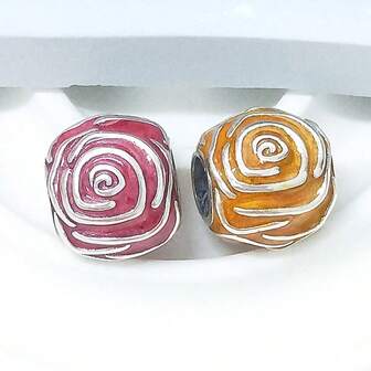 1pc Elegant Rose Flower Beaded Charm, 4.5mm Hole Diameter, Suitable For Snake Chain Bracelet DIY, Jewelry For Women, Suitable For Daily Wear