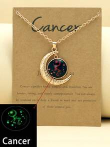 1pc Retro Luminous 12 Zodiac Constellation Necklace With Moon Pendant, Zodiac Card Necklace Gift For Party/Birthday - Yellow Gold - View 22