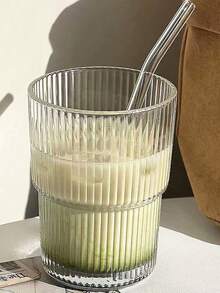 14 OZ Glass Cups With Lids And Straws Iced Coffee Cups With Lids Clear Ribbed Glassware Glass Tumbler For Coffee Smoothie Cocktail Ice Tea - 450ml trong suốt - Xem 10