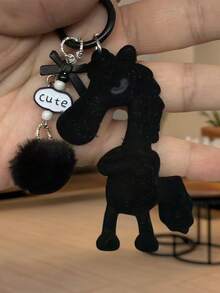 New Adult Cartoon Cute Unisex Flocked Keychain, High-Quality Horse Keychain, Bag Pendant, Small Accessory, Suitable For Daily, Holiday, Birthday Gifts, Key Chain
