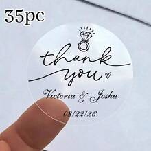 17/35/70pcs Custom Clear Plastic Stickers With Black Print ,Personalized Wedding Transparent Stickers,Stickers For Wedding,Personalized Label Transparent Sticker,Valentine's Day Gift, Couple Gift - Multicolor - View 46