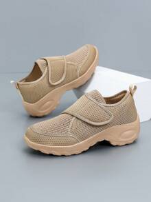 Women's Breathable Mesh Hook And Loop Design Thick Sole Shake Shoes, Summer New Lightweight Outdoor Walking Casual Sneakers - Apricot - View 6
