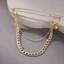 1pc Of  Cool Chain Brooch, Street Fashion Metal Decoration, Hip-Hop Suit Accessory - Gold - View 4