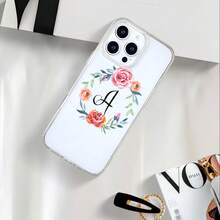 1pc Valentine's Day Style, White Floral Monogram A Pattern Clear TPU Phone Case Raised Edges For Screen Protection Ultra Transparent Minimalist Classic Design Holiday Gift For Girlfriend Or Self Use Compatible With IPhone 17 16 15 14 13 12 11 XSMAX XS X Series - Clear - View 7
