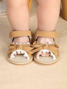 Summer Infant Girl Soft Sole Sandals, Toddler Lace Bow Princess Shoes, 0-6-9 Months - Apricot - View 5