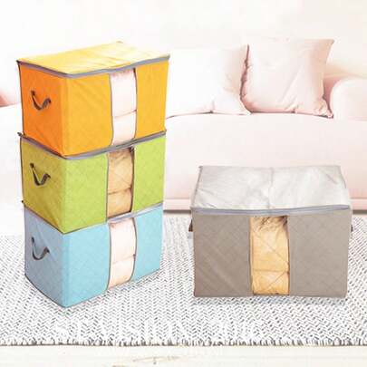 1pc Casual Style Large Capacity Non-Woven Fabric Storage Bag, Multi-Functional Clothes & Bedding Organizer Box, Suitable For Home, Moving And Travel