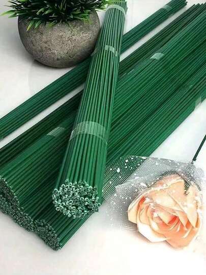 200pcs/100pcs/10pcs Green Coated Floral Stems, DIY Crafts And Flower Arranging Wire, Waterproof Iron Wire, Suitable For Holiday Decorations And Handicraft Projects, Adjustable Garden Trellises, For Plant Climbing, Can Be Wrapped And Shaped, Multipurpose Artificial Flower Stems, Super Durable And Easy To Curl, Various Shapes Of DIY Bouquet Decor Accessories, Gardening Tool Decorations