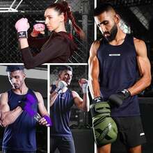 WYOX Vendas de Gel Boxeo, Guantes Interiores para Hombre y Mujer, Correa de muñeca de 80 cm, Soporte Acolchado para Nudillos, Vendas sin Dedos para Entrenamiento de MMA - S/M-Púrpura - Ver 5