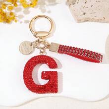 1pc Red Soft Pottery Letter Rhinestone Keychain, Cute Personalized Bag Charm, Car Key Chain, Gift For Mom, Friends, Valentine's Day, Couples - Red - View 31