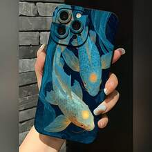 2026 nueva funda de teléfono esmerilada, funda de teléfono diseño de pez koi para  17 15 Pro Max  17 14 Pro  17 13  Galaxy S23 S22 S21 funda de teléfono regalo para él y ella regalo de San Valentín cumpleaños - Negro - Ver 2