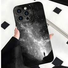 2026 nueva funda de teléfono esmerilada, funda de teléfono cielo nocturno de galaxia con impresión de silueta para iPhone 17 15 14 13 12 Pro Max y  Galaxy S23 S22 S21 Ultra protector de teléfono funda de pareja regalo para él y ella regalo de San Valentín cumpleaños - Negro - Ver 3