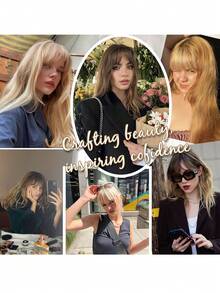 优雅夹式假发片，带刘海，360° 立体覆盖，蓬松直发合成假发片，适合头发稀疏人群，发夹式，假发片，夹式刘海