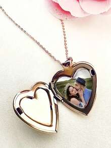 1 Customized Personalized Photo Love Pendant Necklace, Made Of Stainless Steel Material, With Creative, Elegant, Classic And Versatile Customized Photos For Daily Wear. Warm Jewelry Gift For Ladies,Chic Autumn - 彩色 - 查看 2