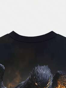 Men's Dark Graphic-Shirt - Short Sleeve, Black Casual Summer Tee With Fiery Design, Comfortable And Versatile Men's Fashion Top Casual Attire - 混合色 - 查看 6