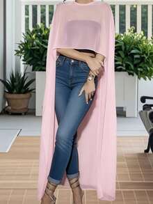 Women Sheer Tops, Crew Neck Irregular Cover-ups Summer Clubwear for Street Party - Rosa - Ver 4