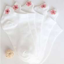 3/6/10 pares de calcetines tipo náutico blancos de verano para mujer con estampado de flores de cerezo, cómodos y con talón antideslizante, apropiados para estilo JK