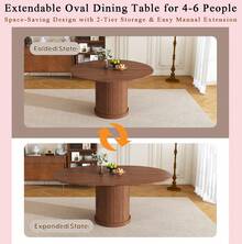 Extendable Oval Dining Table For 4-6 People With 2-Tier Storage, Space Saving Expandable Kitchen Table In Walnut Finish, Pedestal Base Design - Quả óc chó - Xem 13