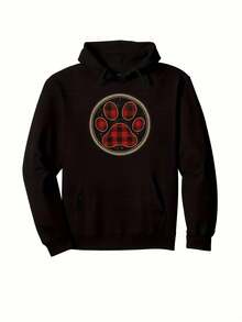And Unisex Plaid Dog Paw Print Hoodie - Red Black Checkerboard Pet Paw Pattern Sweatshirt With Adjustable Hood And  Pocket, Warm Winter Fall Clothing For Dog Owners, Casual Pullove_681 - 黑色13 - 查看 1