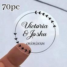 17/35/70pcs Custom Clear Plastic Stickers With Black Print ,Personalized Wedding Transparent Stickers,Stickers For Wedding,Personalized Label Transparent Sticker,Valentine's Day Gift, Couple Gift - Multicolor - View 25
