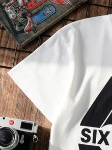 2pcs/Set Cool Boys'' Six Seven T-Shirt Set! Casual Outdoor Sports Outfit For Tween Boys, Featuring Number & Letter Print Round Neck Dropped Shoulder Short Sleeve T-Shirt And Matching Six Seven Shorts, Spring/Summer - Black - View 3