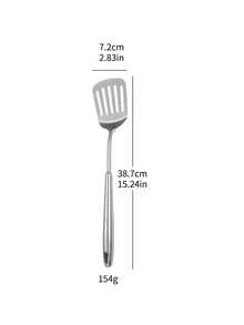 1pc Stainless Steel Cooking Spatula, Kitchen Utensil With Long Handle, Soup Ladle, Strainer, Frying Pan Scraper, Rice Paddle - Silver - View 15