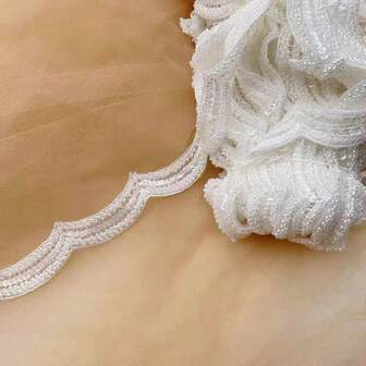 1 หลา ริบบิ้นผ้าซาตินลูกไม้ปักมุกหรูหราสีขาว, ชุดแต่งงาน DIY เย็บปะติด