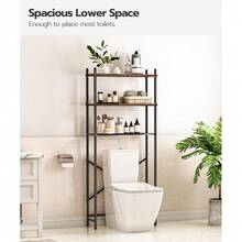 Over Toilet Storage Organizer 3-Tier Freestanding Bathroom Shelf Adjustable Feet Space Saving Unit Easy Assembly - Nâu mộc mạc + Đen - Xem 4