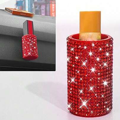 1pc Car Vertical Lipstick Holder, Shiny Insulated Lipstick Rack, Women's Car Interior Crystal Decor Accessory, Fits Most Vehicle Models